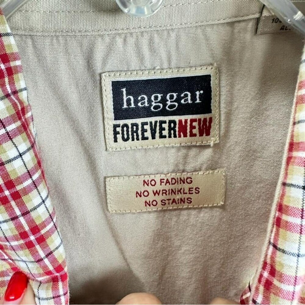 Haggar Forever Casual Camp Shirt Men's Red Check Short Sleeve Button Down Size L - Picture 6 of 9